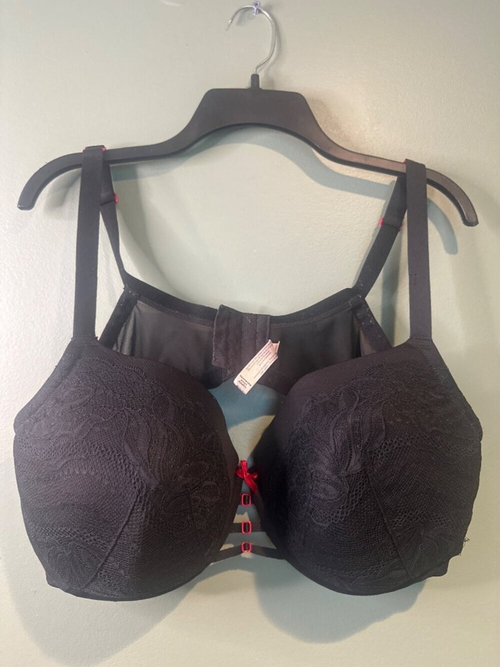 Cacique Lace Balconette Bra Lightly Lined Black 46DD Plus Size Sexy Fit